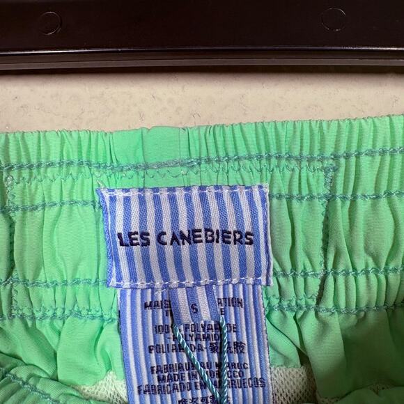 Les Canebiers Mens Small Allover Star Starfish Court Swim Shorts Mint Drawstring - Picture 5 of 8